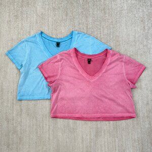 Wild Fable V Neck Cotton Crop Top Bundle Lot XXL Blue Pink
